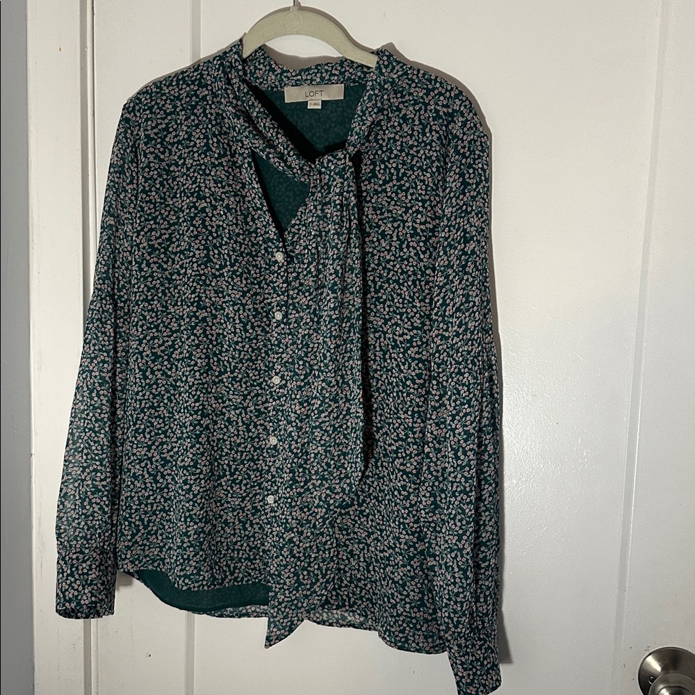 LOFT Teal and Pink Patterned Blouse